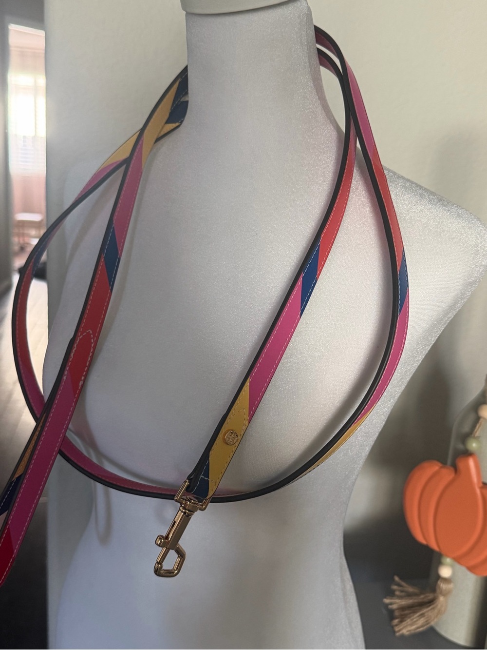 Tory Burch Multi Color Stripe Leather Dog Leash **NWOT** - Picture 5 of 9